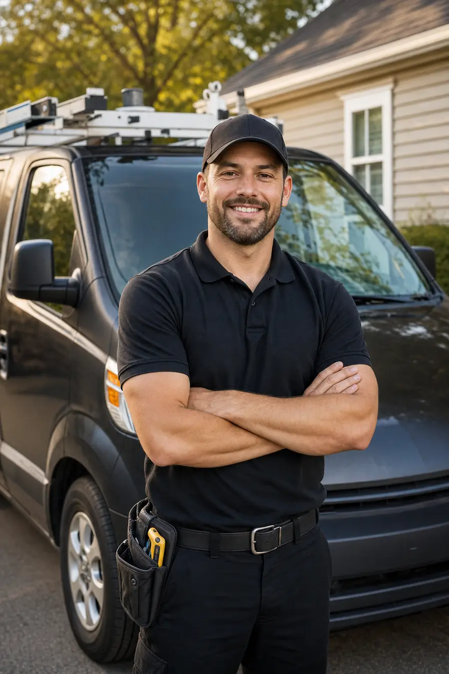 Technician walking a homeowner through diagnostic readings